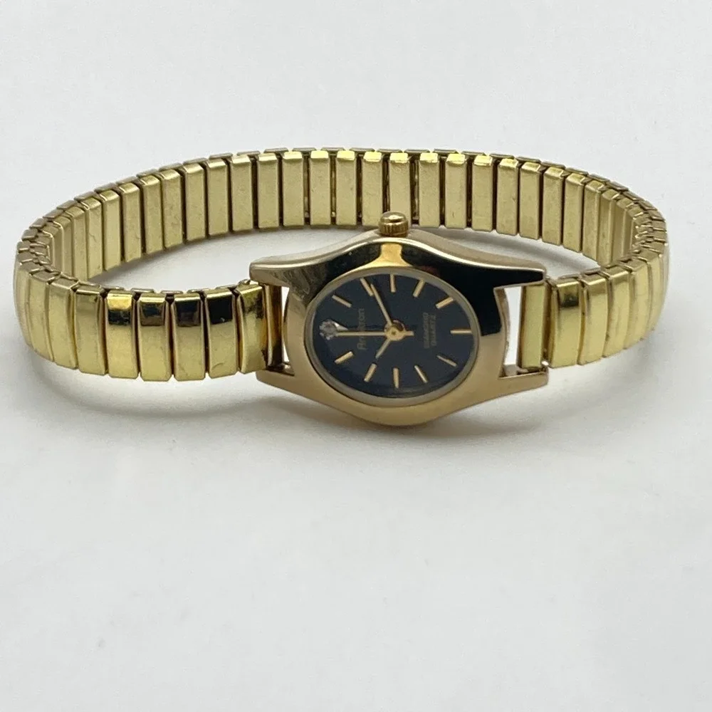 Vintage Armitron Women's Watch Gold Tone Diamond Stretch Band New Battery 6.75